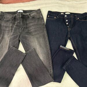 Blue top man size 34, gray asos size 36